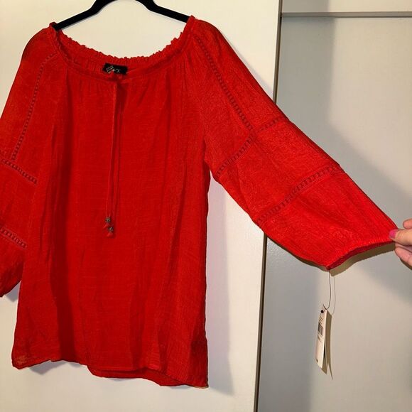 Alyx Women’s Batik May-Be Red Boho Lace Panel Shirt Small NWT - Picture 4 of 13